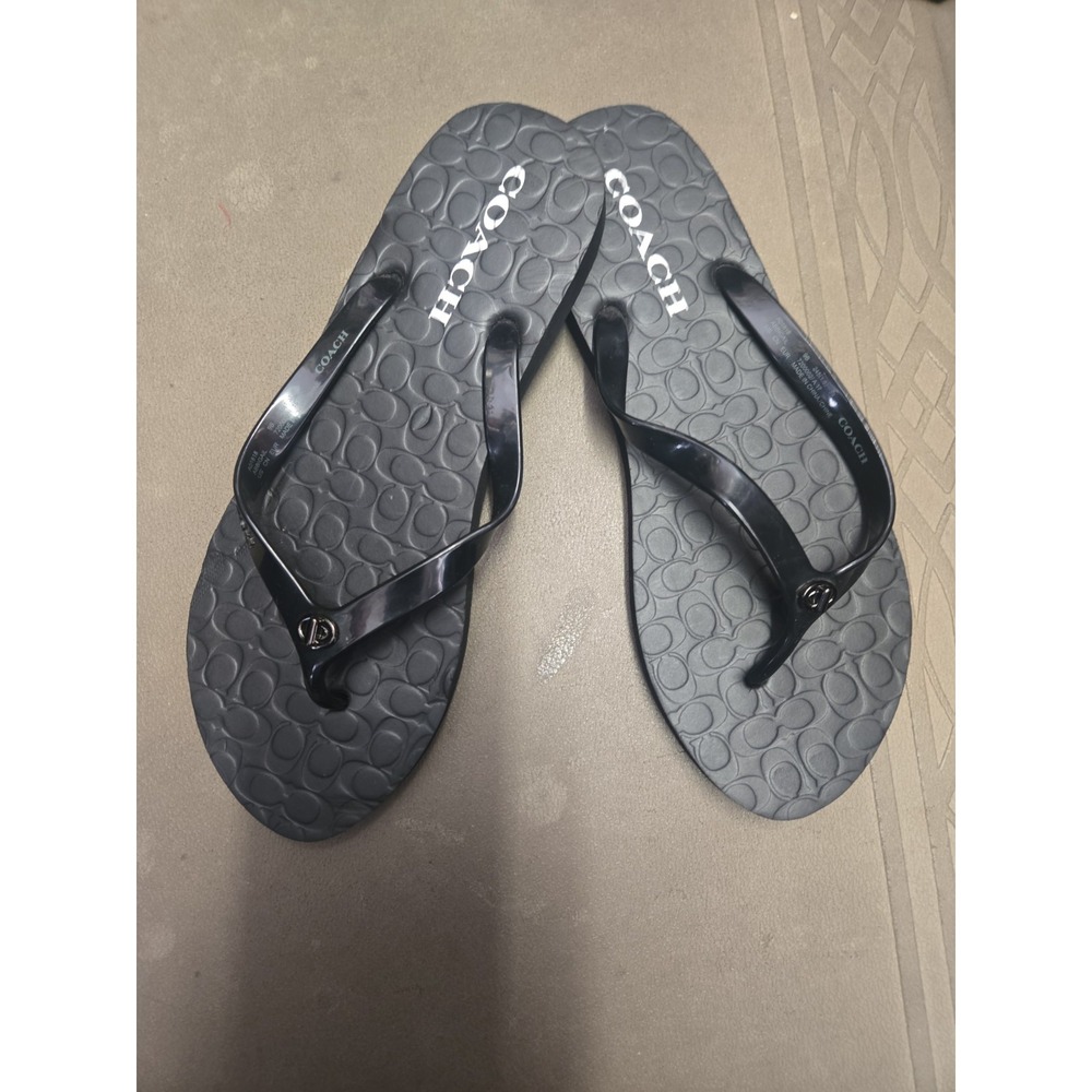 B1 Women's Coach Flip Flop Thong Sandals Black Turn Lock Abbigail Size 9